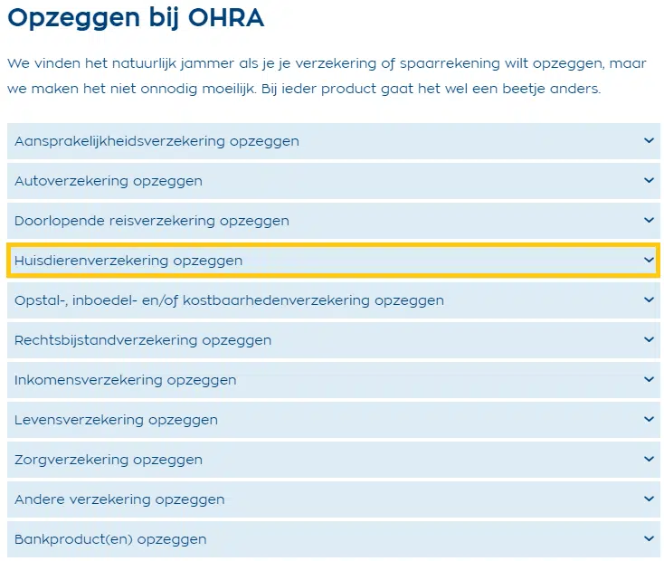 OHRA dierenverzekering opzeggen