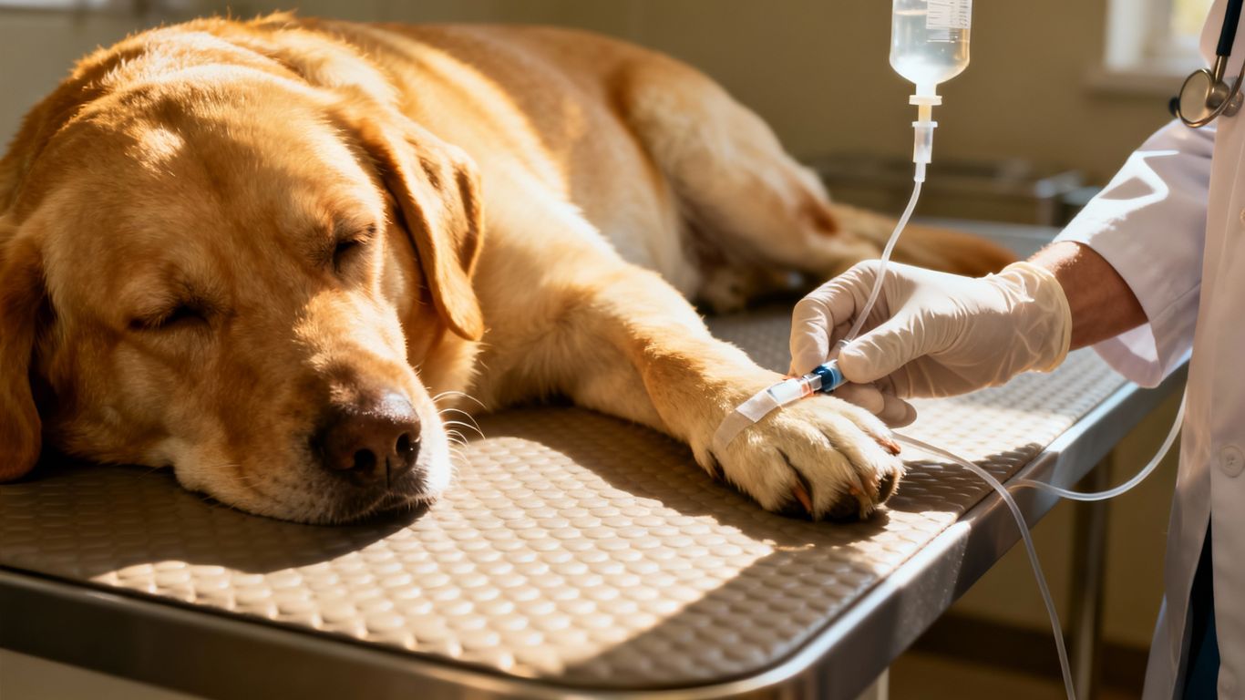 Dierenarts geeft hond infuus